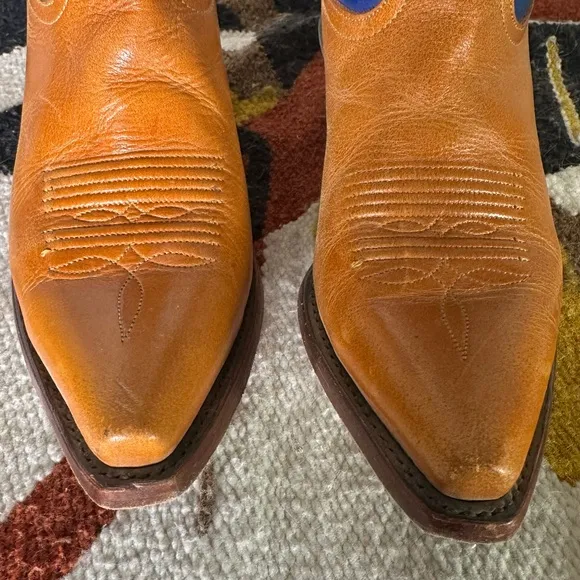 TONY LAMA Western Orange Blue Cowboy Boots w/ Yellow &amp; Orange Stitching 7B