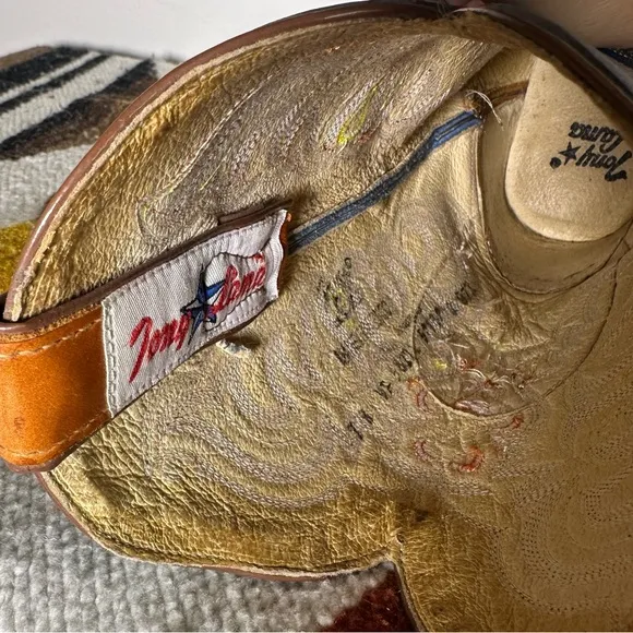 TONY LAMA Western Orange Blue Cowboy Boots w/ Yellow &amp; Orange Stitching 7B