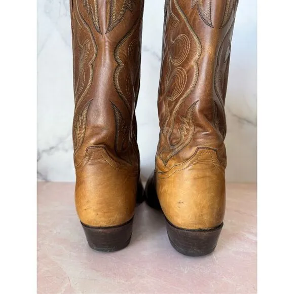 Tony Lama men’s cowboy boots 8.5 patina brown leather western pointed toe boot