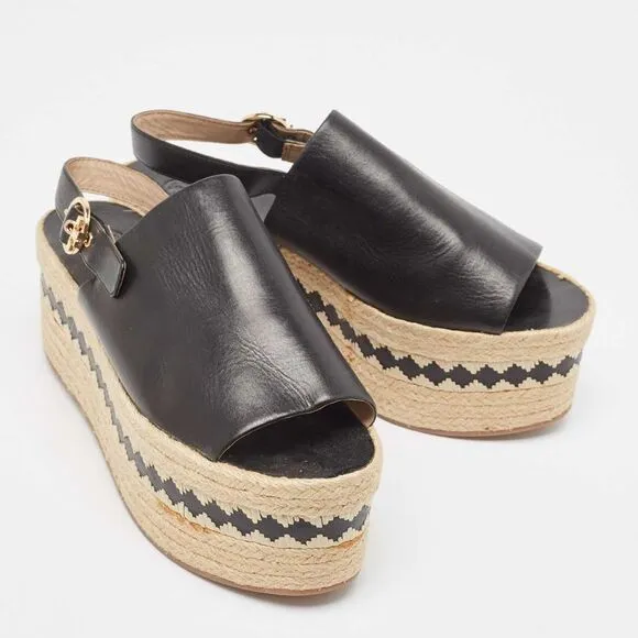 Tory Burch Black Leather Dandy  Slingback Sandals Size 40