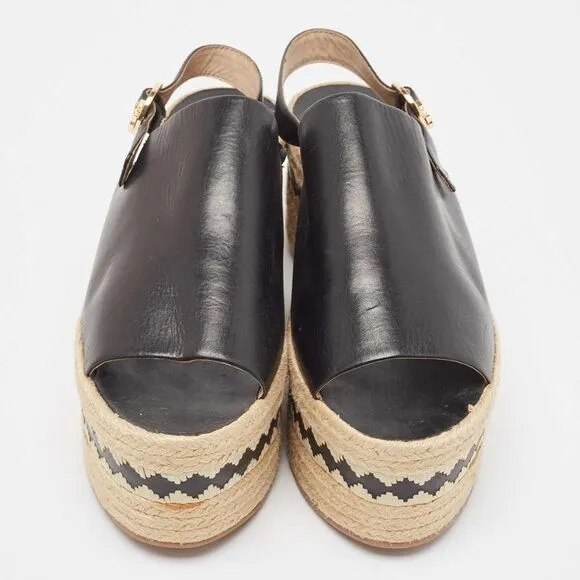 Tory Burch Black Leather Dandy  Slingback Sandals Size 40