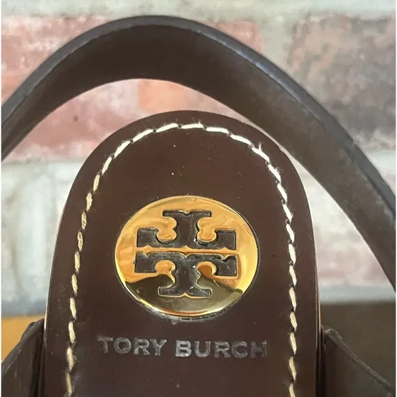 Tory Burch Brown Leather Chunky High Heel Sandals. Women’s Size 7.5.