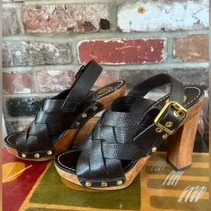 Tory Burch Brown Leather Chunky High Heel Sandals. Women’s Size 7.5.