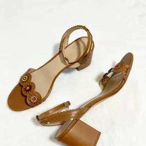 Tory Burch brown leather embellished sandals sz9