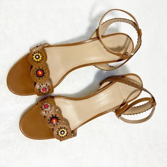 Tory Burch brown leather embellished sandals sz9