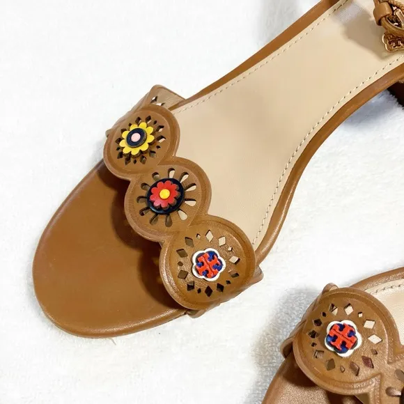 Tory Burch brown leather embellished sandals sz9