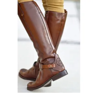 Tory Burch Derby Riding Boots Almond Brown 6.5
