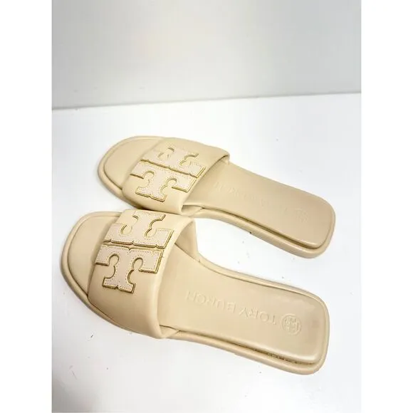 Tory Burch Double T Sport Slides Womens 5.5 Cream Slide on Sandals
