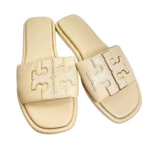 Tory Burch Double T Sport Slides Womens 5.5 Cream Slide on Sandals