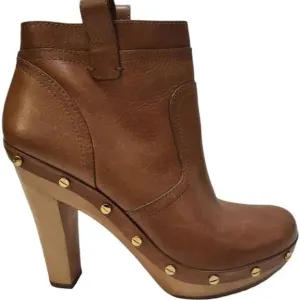 TORY BURCH Ginevra Boots Brown Leather Boho Platform Studded Ankle Bootie