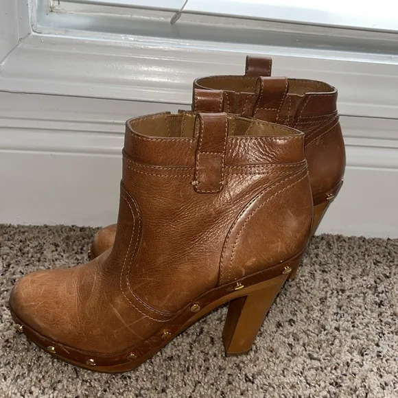TORY BURCH Ginevra Boots Brown Leather Boho Platform Studded Ankle Bootie