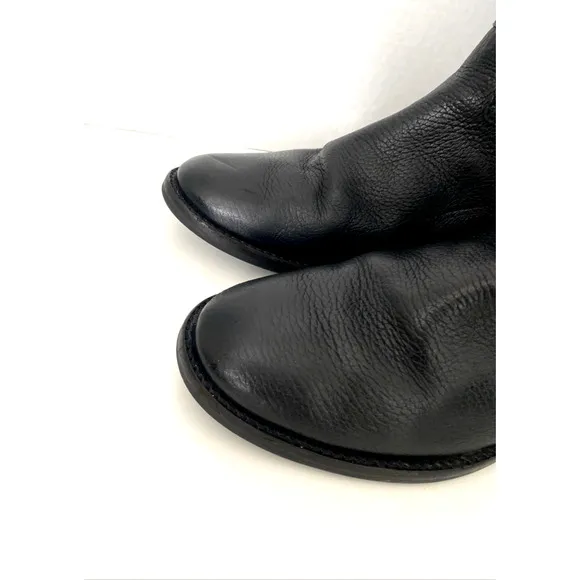 Tory Burch Junction Riding Boot Black Tall Leather Logo Round Toe Classic 6.5