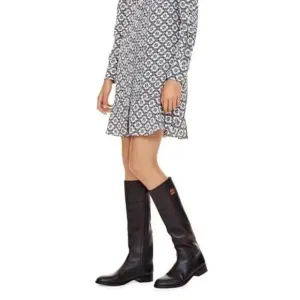 Tory Burch Junction Riding Boot Black Tall Leather Logo Round Toe Classic 6.5