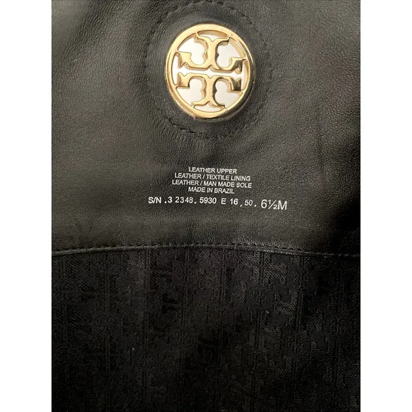 Tory Burch Junction Riding Boot Black Tall Leather Logo Round Toe Classic 6.5
