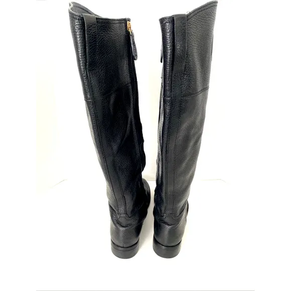 Tory Burch Junction Riding Boot Black Tall Leather Logo Round Toe Classic 6.5