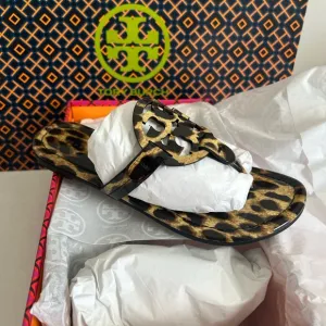 Tory Burch Miller Printed Patent Sandal Natural Leopard Size 6 Tan Brown