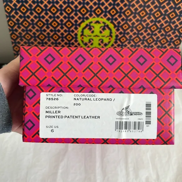 Tory Burch Miller Printed Patent Sandal Natural Leopard Size 6 Tan Brown