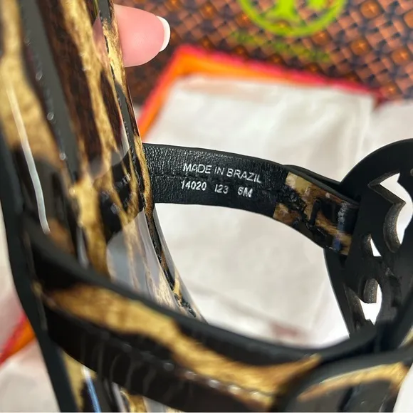 Tory Burch Miller Printed Patent Sandal Natural Leopard Size 6 Tan Brown
