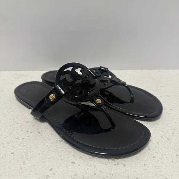 Tory Burch Miller Sandals Patent Leather Black US 7.5