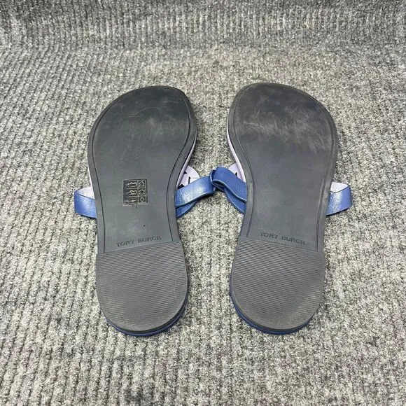 Tory Burch Miller Soft Sandals Logo Leather Lotus Bermuda Blue Purple Womens 9 M