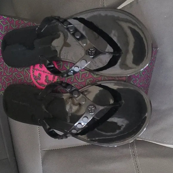 Tory Burch Perfect Black Minimalist Studded Jelly Sandals - Size 11