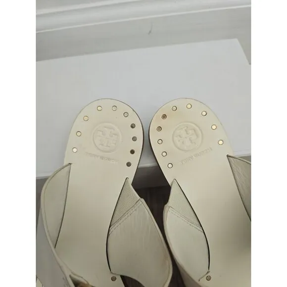 Tory Burch Ravello Studded Leather Ivory White Embellish Slide Sandals Shoes 10