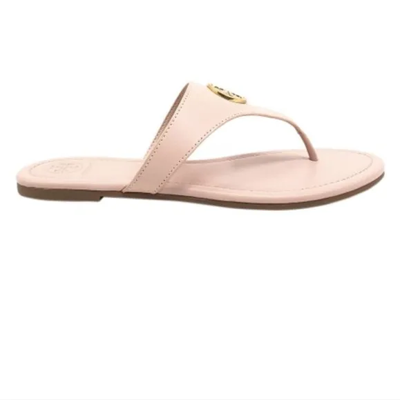 Tory Burch Sea Shell Pink &amp; Gold Jolie Leather Sandal Flat Thong 8.5