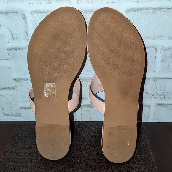Tory Burch Sea Shell Pink &amp; Gold Jolie Leather Sandal Flat Thong 8.5