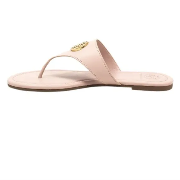 Tory Burch Sea Shell Pink &amp; Gold Jolie Leather Sandal Flat Thong 8.5