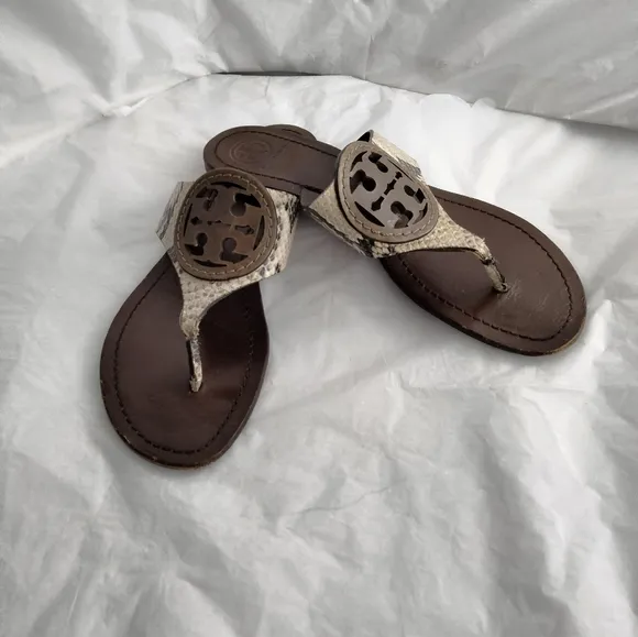 Tory Burch stamped snake printed leather Miller sandals size 8.5