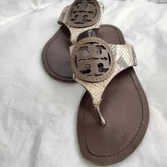 Tory Burch stamped snake printed leather Miller sandals size 8.5