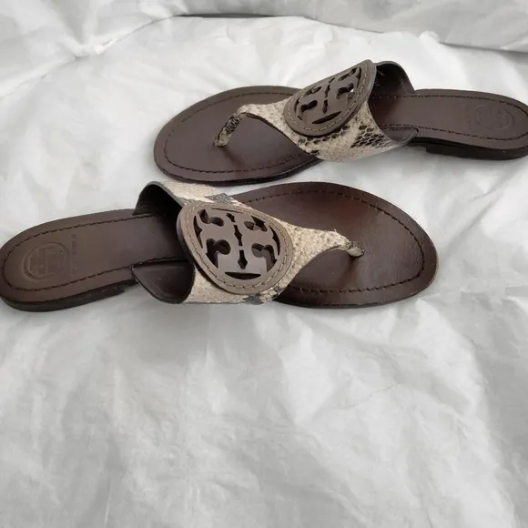 Tory Burch stamped snake printed leather Miller sandals size 8.5