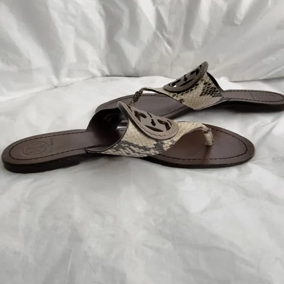 Tory Burch stamped snake printed leather Miller sandals size 8.5