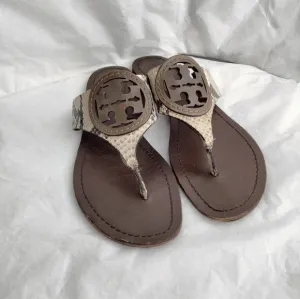 Tory Burch stamped snake printed leather Miller sandals size 8.5