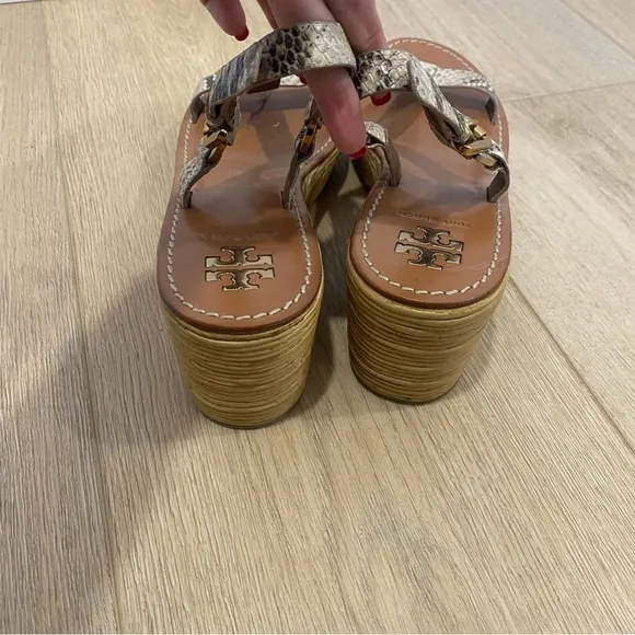 TORY BURCH Tracy Wedge Roccia Python Sandals Shoes Size 10.5