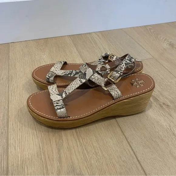 TORY BURCH Tracy Wedge Roccia Python Sandals Shoes Size 10.5