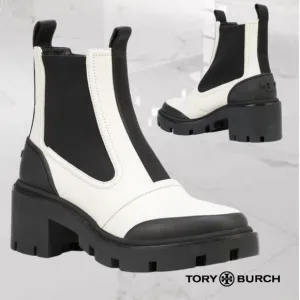 Tory Burch Women's Lug-Sole Chelsea Boots Ivory &amp; Black, Size 9 1/2