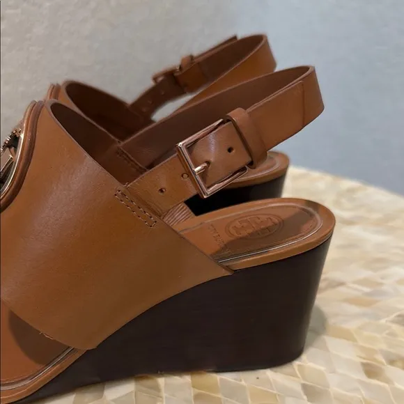 Toty Burch leather Brown Wedge Sandals size 7
