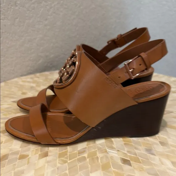 Toty Burch leather Brown Wedge Sandals size 7