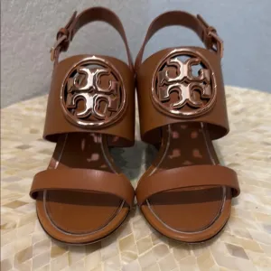 Toty Burch leather Brown Wedge Sandals size 7