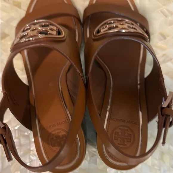 Toty Burch leather Brown Wedge Sandals size 7
