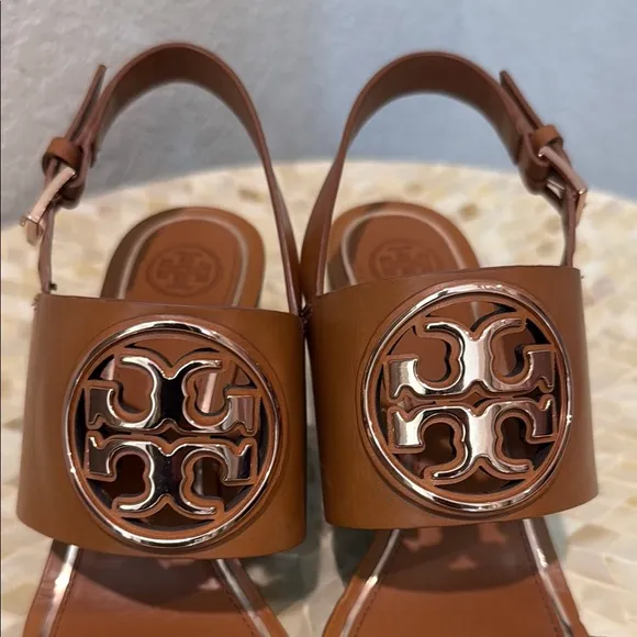 Toty Burch leather Brown Wedge Sandals size 7
