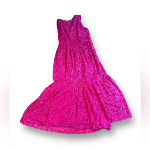 Trina Turk Beach Dress Radiant Pink Sleeveless Maxi Tiered Size Small