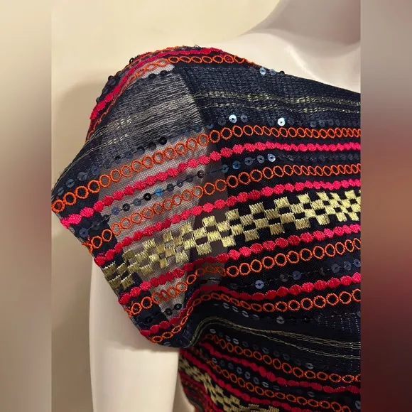 Trina Turk Sz 0 Aztec Tribal Sequined Beach Coverup/Dress Boho Chic Festival