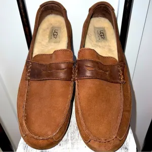 👞UGG• &quot;Tucker&quot; Brown Men’s Suede Leather Driving Shoes Loafers•SIZE 10
