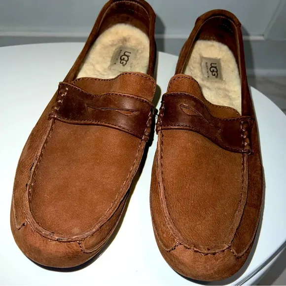👞UGG• &quot;Tucker&quot; Brown Men’s Suede Leather Driving Shoes Loafers•SIZE 10
