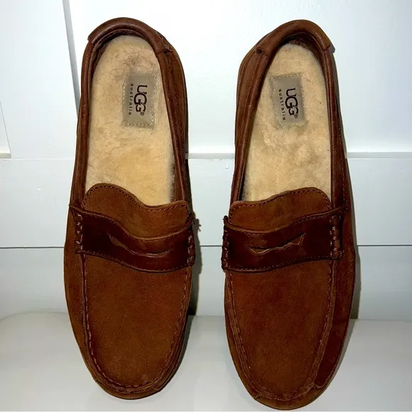 👞UGG• &quot;Tucker&quot; Brown Men’s Suede Leather Driving Shoes Loafers•SIZE 10