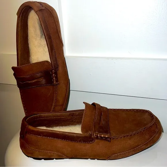 👞UGG• &quot;Tucker&quot; Brown Men’s Suede Leather Driving Shoes Loafers•SIZE 10