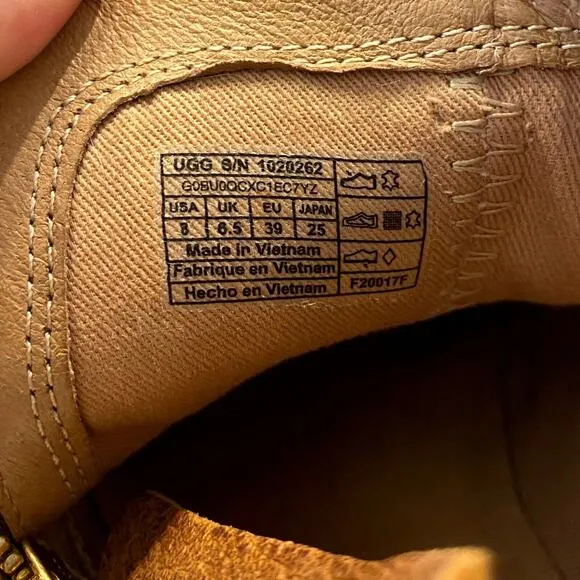 UGG Aureo Women's‎ Waterproof Zip Ankle-High Boots Booties Chestnut Suede US 8