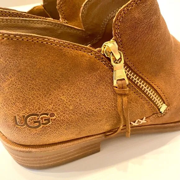UGG Aureo Women's‎ Waterproof Zip Ankle-High Boots Booties Chestnut Suede US 8